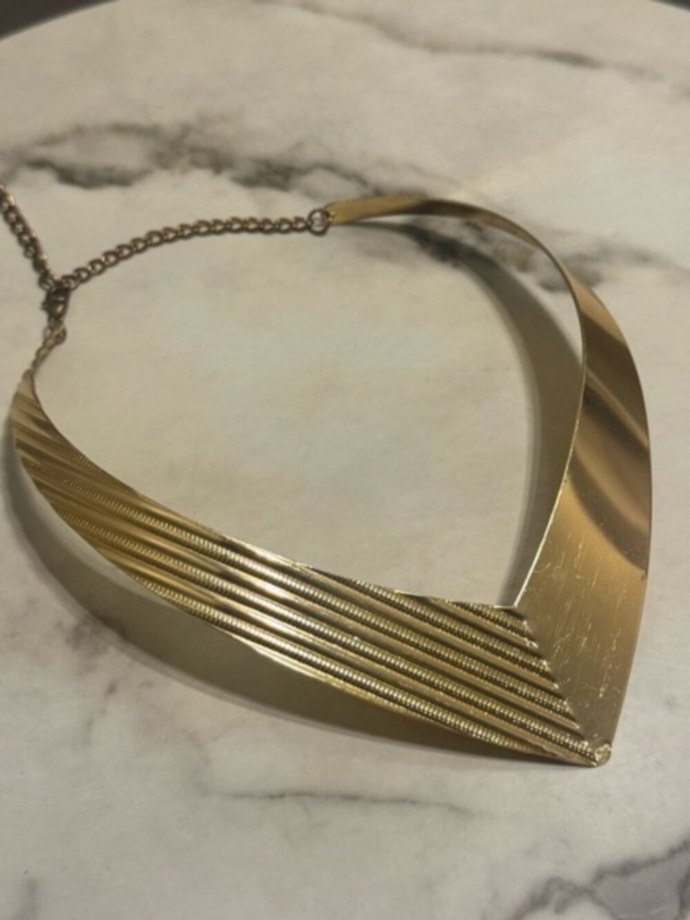 Vintage Gold Tone Chevron Collar Necklace Modernist V Choker 19” + 2.5” Extender